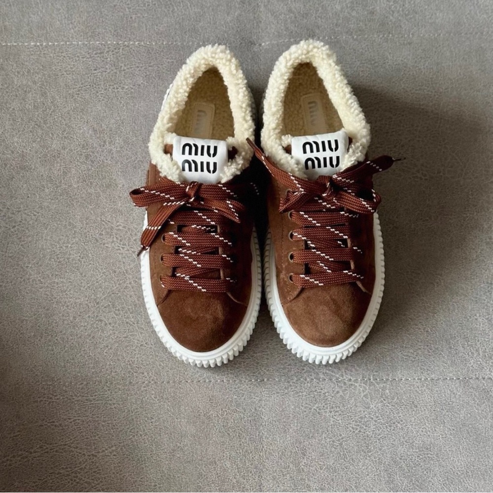 Miu Miu Brown Flats with Cream Accents